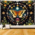 Delur Butterfly Moon Flower Tapestry Botanical Floral Plant Boho Tapestry Wall Hanging Mandala Aesthetic Mushroom Retro Vintage Headboard for Bedroom Living Room Home Decor (59.1" x 78.7")