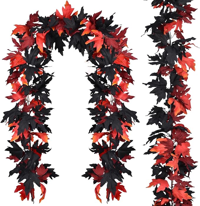 Lvydec 2 Pack Halloween Fall Maple Garland - 5.9ft/Piece Artificial Hanging Fall Leave Vines Garland Autumn Decor for Thanksgiving Home Wedding Party