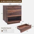 Nightstand with Charging Station, 22" Push-to-Open Bedside Table with 2 Storage Drawers, Large Modern End Table for Bedroom,Living Room,Brown