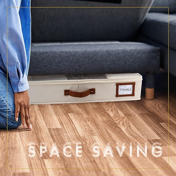 HOMELUX THEORY 2pc Under Bed Storage Containers, Bedroom Under the Bed Drawer Storage Organizer with Bins and Lids, Medium Underbed Clothes Storage Box Ideal for Blanket, Fabric, & Shoes (Ivory)