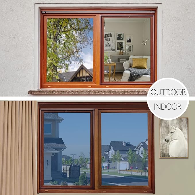 HIDBEA One Way Window Film Daytime Privacy, Heat Blocking Anti UV Reflective Mirror Window Tint for Home, Non-Adhesive Self Static Cling Window Stickers (Blue-Silver, 35.4 Inch x 32.8 Feet)