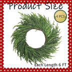Watayo 4 Pcs Christmas Norfolk Pine Garland, 6 Ft Dense Real Touch Pine Garland Ornament, Realistic Artificial Pines Greenery Garlands for Mantle, Table, Fireplace, Indoor, Outdoor Xmas Decoration