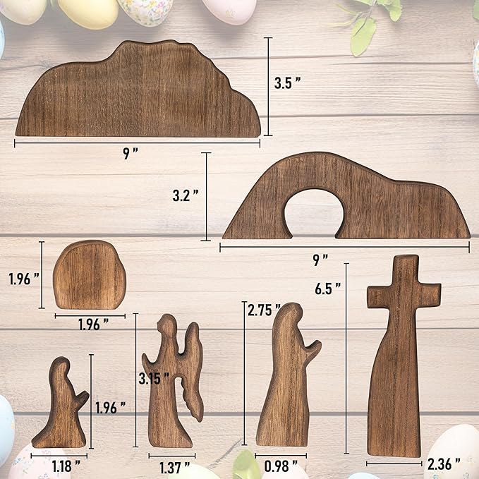 NEROSUN Empty Tomb Easter Scene and Cross Decoration, Wooden Easter Resurrection Scene Cross Jesus Tomb Tray Set, Jesus Nativity Scene Decor for Religious Home Office Tabletop Christian Gifts