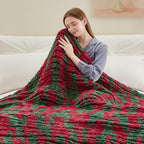 Chunky Knit Throw Blanket, 30''*40'' Knitted Throw Chenille Yarn for Bed Couch, Handmade Stripe Crochet Big Thick Blanket, Machine Washable Cute Comfy Blanket for Home Decor