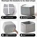 Small Storage Baskets for Shelves Organizing, Woven Cotton Rope Baskets for Storage, Book Basket, Decorative Shelf Basket, 12.5"Lx9.1''Wx7.9''H (4 Packs) Grey