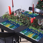 Christmas Pine Trees Placemats Set of 6 Plastic Table Mats Xmas Ball Ornaments Snowflakes Place Mats Holiday Pine Trees Winter Table Decoration for Indoor Outdoor Party Kitchen Dining