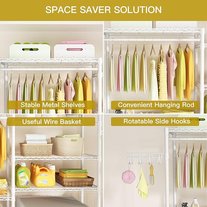 Ulif U6 Clothes Drying Rack, 5-Tier Over Washer and Dryer Laundry Room Storage and Organizer, Heavy-Duty Space Saver, 65.3" W x 13.4" D x 77.5" H, White