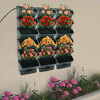 18 Pots Self-Watering Vertical Wall Planter, 39.4”L x 39.4”H Stackable Plastic Wall-Mounted Plant Grow Pots, Wall Hang Garden Planter Outdoor Indoor for Herbs Flowers Strawberries (Green)
