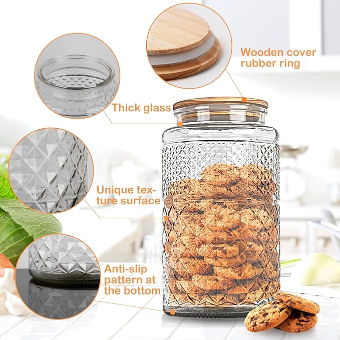 Large Glass Storage Jar, Glass Food Storage Containers with Bamboo Lid, Kitchen Containers Cereal Canisters Decorative Jar for Candy Snack Cookies Coffee Tea Nuts Airtight Glass Jars (Extra Large)