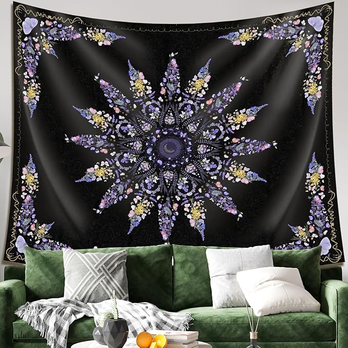 Damanse Floral Tapestry Wall Hanging Cute,Boho Wall Tapestry for Bedroom Aesthetic,Mandala Living Room Decor for Teen Girls (Purple, 59.80" x 78.70")