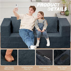 Folding Bean Bag Chair for Adults,3-in-1 Bean Bag Couch Faux Fur Floor Sofa Large Beanbag Convertible Bean Bag Sofa Bed with Pillow in Bedroom,Living Room,Apartment(Queen,Dark Grey)