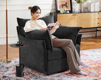 Oversized Accent Chair, Upholstered Modern Sofa Chair with Removable Backrest & Detachable Cover, 24.5" Deep Seat Large Reading Armchair for Living Room Bedroom Office - Chenille Black Set of 2