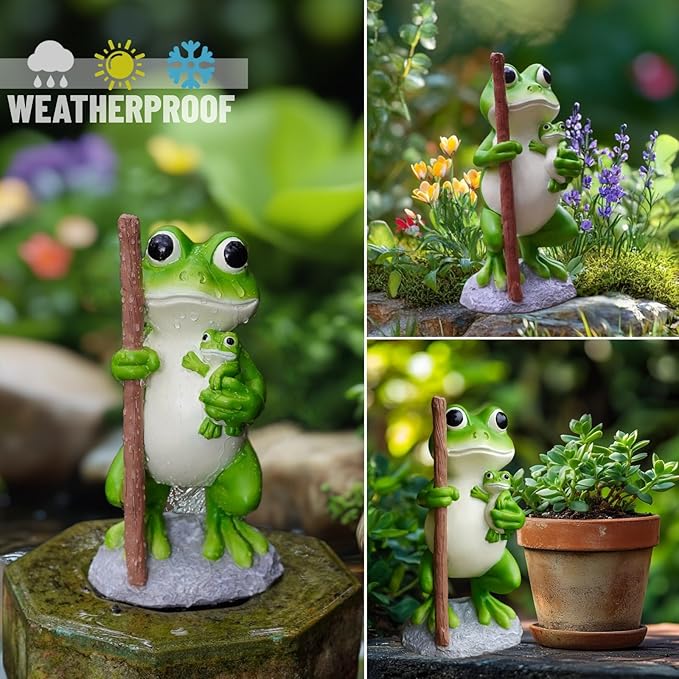 Frog Statue Garden Decor, Resin Mother and Baby Frog Figurines Outdoor Decorations, Frog Decor for Yard Art Porch Lawn Ornaments, Unique Housewarming Gifts