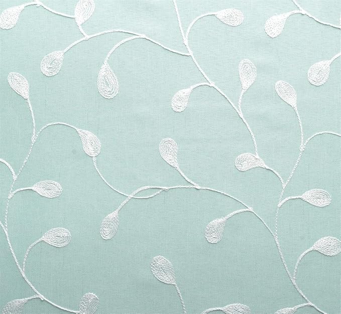 MIUCO Floral Embroidered Semi Sheer Curtains Faux Linen Grommet Window Panel Pair for Kitchen 52 x 63 Inch, Subtle Green