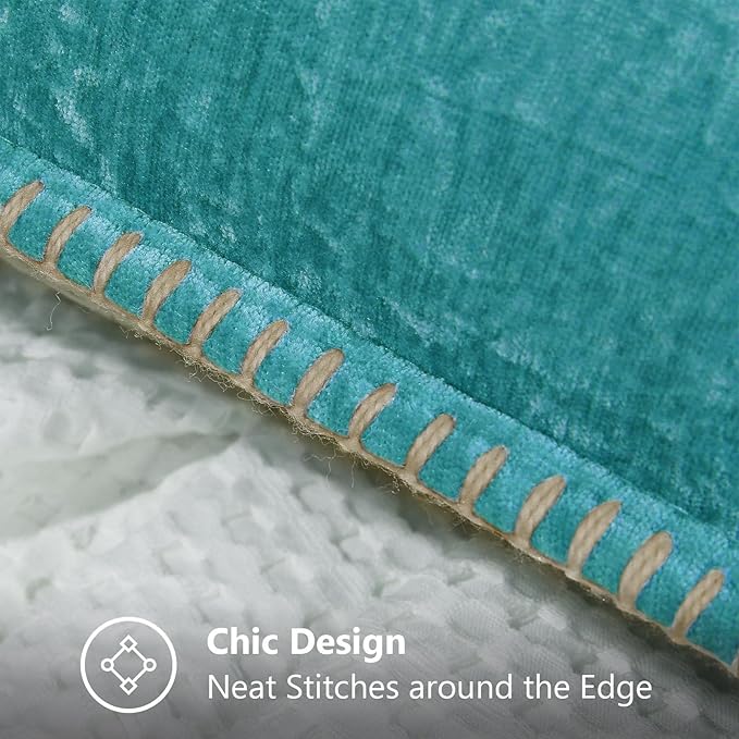 decorUhome Chenille Soft Throw Pillow Covers 20x20 Set of 2, Farmhouse Velvet Neutral Decorative Euro Pillow Covers with Stitched Edge for Couch Sofa Bed Home Decor, Turquoise