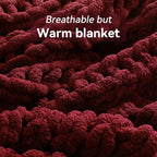Chunky Knit Throw Blanket, 40''*50'' Knitted Throw Chenille Yarn for Bed Couch, Handmade Red Crochet Big Thick Blanket, Machine Washable Cute Comfy Blanket for Home Decor