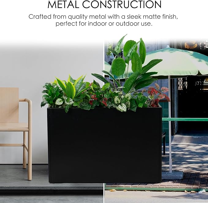 Kozyard 36" x 12" x 24" Metal Rectangular Planter Box Steel Long Box Planter Black Powder Coated Steel Plant Pot All-Weather Use with Partition Panel for Indoor Outdoor for Trees, Plants Flowers
