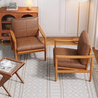 Mid Century Modern Accent Chair Set of 2, Leather Accent Chair, Relaxing Armchair with Solid Wood Frame & Soft Cushion, Reading Leisure Chairs for Living Room