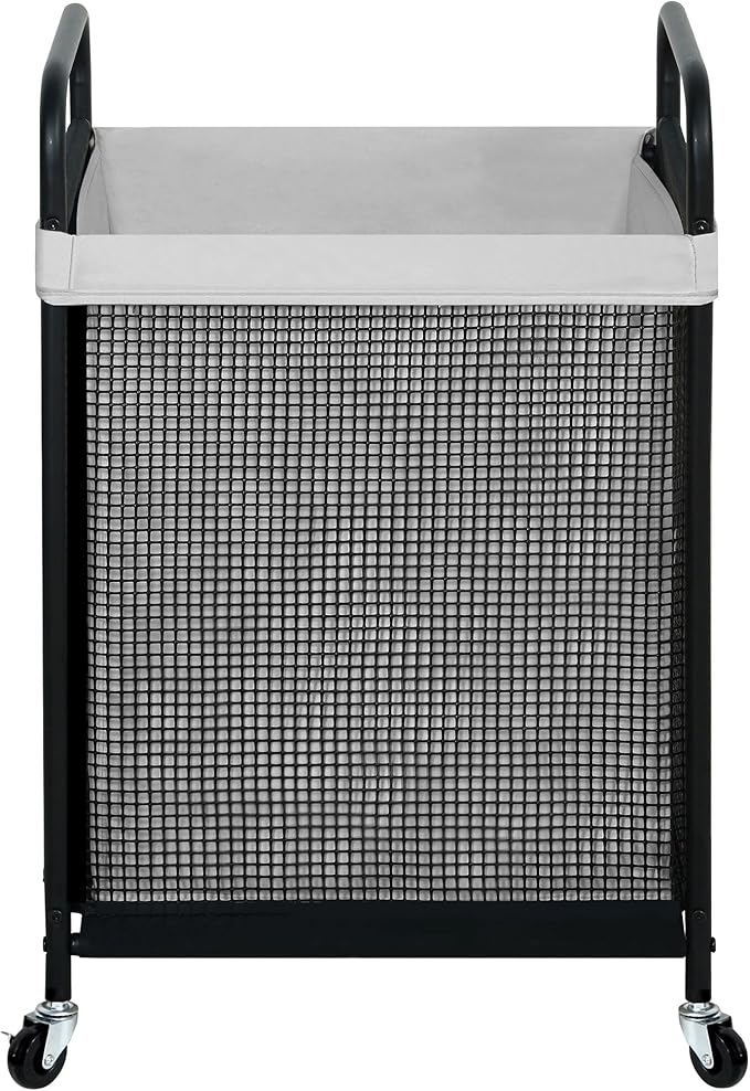 STO STO Laundry Hamper, 90L Rolling Laundry Sorter Cart with Removable and Washable Liner Bag, Rolling Clothes Hamper with Metal Handle for Laundry Room and Bedroom, Gray