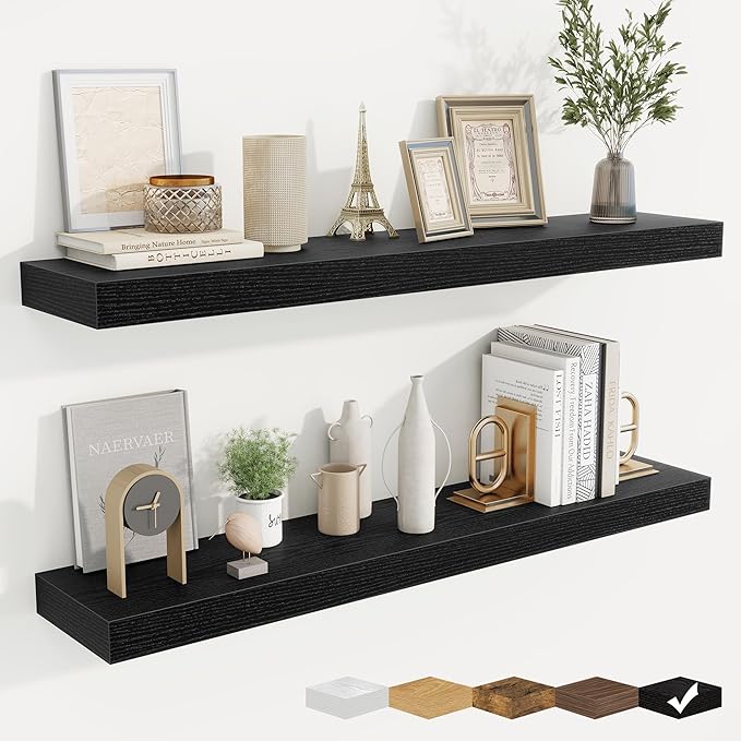 fuqing Floating Shelves for Wall, Bathroom Shelf Wall Mounted for Storage, Shelves with Invisible Bracket for Bedroom, Kitchen, Living Room, Farmhouse Small Book Shelf, 40 Inch Set of 2, Black
