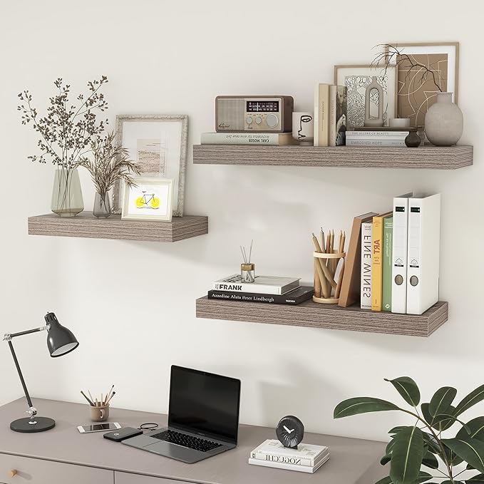 12 Inch Deep Floating Shelves for Wall | 30 Inch Floating Shelves Set of 2 | Rustic Grey Wood Shelves for Living Room Bathroom Laundry Room Bedroom Kitchen Home Office - Rustic Grey