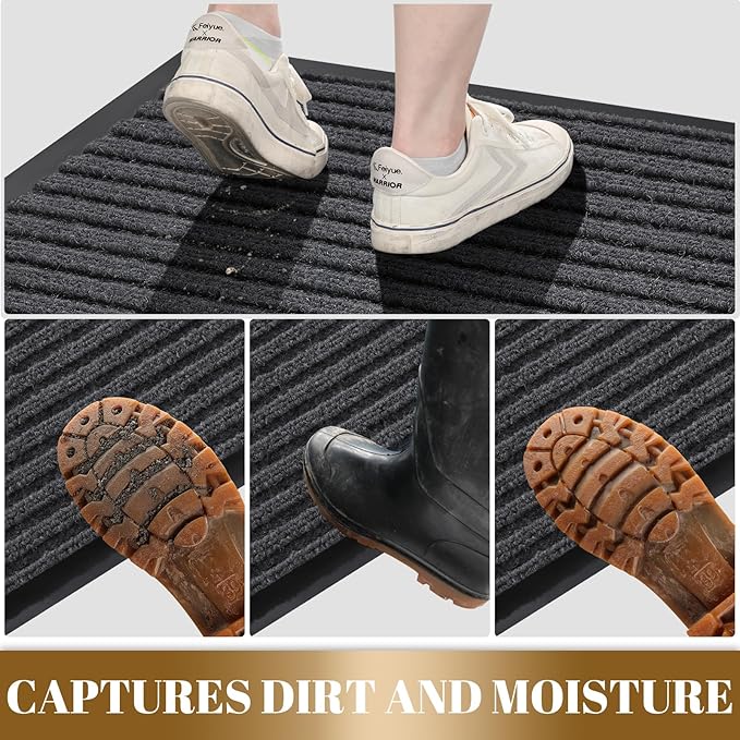 Yimobra Front Door Mat Outdoor Indoor Entrance, 100% Waterproof All-Season All Weather Doormat, Welcome Matt Outside Entry, Non Slip, Low Profile, Heavy Duty Patio Porch Floor Mats,36 x 24,Grey