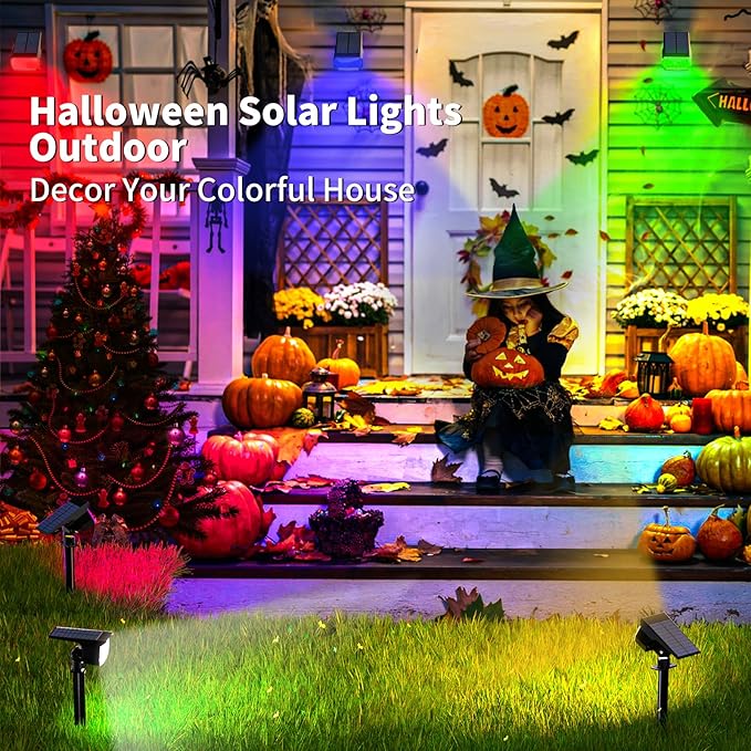 Solar Spot Lights Outdoor Color Changing, [7 Mode/2 Pack] Christmas Landscape Spotlights, Solar Lights Outdoor Waterproof, Solar Led Powered Flood Light for Outside Pathway Yard Garden Walkway
