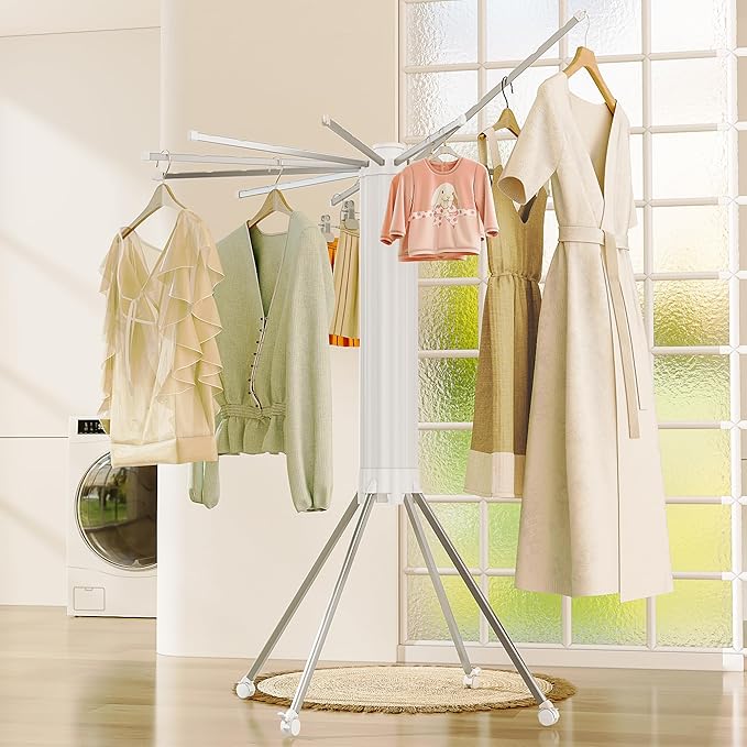 JOOM 4 Legs Single Layer Clothes Drying Rack, Garment Rack Portable and Foldable Space Saving Laundry Drying Rack - Drying Rack Clothing Floor Folding Balcony Bedroom Household Aluminum