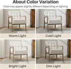 Linen Accent Chair, Mid Century Modern Chair for Living Room, Upholstered Comfy Lounge Armchair with Solid Wood Frame, Reading Side Chair for Bedroom,105°Ergonomic Comfort, White