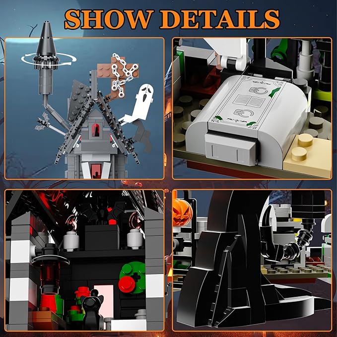Mini Bricks Haunted Graveyard House Building Set - 1092 PCS Halloween Spooky Construction Toy Kit for Kids & Adults (Not Compatible with )