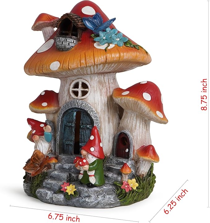Hodao Spring Garden Mushroom Gnomes Decorations Mushroom House Ornaments Decor for Porch, Garden Yard Spring Lighting House for Outdoor Decor Birthday Gifts for Mom, Grandma,Women