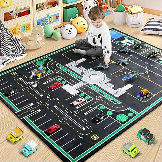 Kids Rug, Road Carpet for Kids with Combined City Road Traffic System, Car Rug and Airport Play Mat, 6x9 Ft Children’s Play Rugs for Playroom, Children’s City Traffic Map Fun Car Mat,Non-Slip