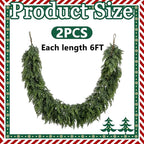 2 Pcs Christmas Norfolk Pine Garlands, 6 Ft Double Color Real Touch Artificial Cedar Garland, Faux Pine Cypress Greenery Garland Ornaments for Mantle Fireplace Table Indoor Outdoor Xmas Decoration