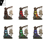 Halloween Skull Statue with Spooky LED Light for Holiday Decorations, Halloween Decor with Romantic Skeleton Couple on Swing Tombstone Tree, Grinning Skull Decor Props Haunted Collectible Gift