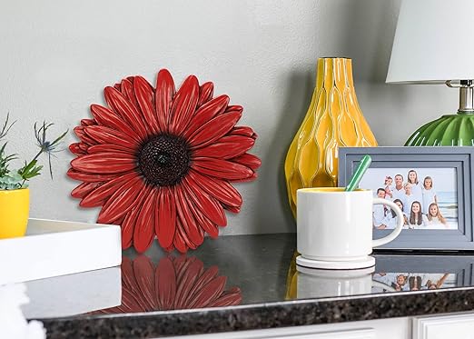 NAT & Jules Gerbera Daisy Flower Shaped Dimensional Indoor Outdoor 12 inch Cast Resin Decorative Garden Stepping Stone, Patio, Walkway Sculpture Yard Art, Red