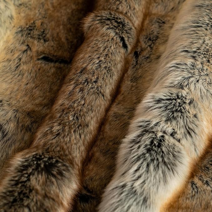 BATTILO HOME Large Brown Faux Fur Throw Blanket for Bed, Fall Fur Blanket and Throws, 60 x 80 Inches Super Soft Fuzzy Thick Warm Blankets for Couch, Reversible to Plush Velvet