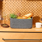 Small Storage Baskets for Organizing | Closet Organizer Bins | Shelf Toy Basket | Woven Rope Baskets | Cube Decorative Box | Shallow Basket | 13x8.5x5.1” | 4 Packs Dark Gray