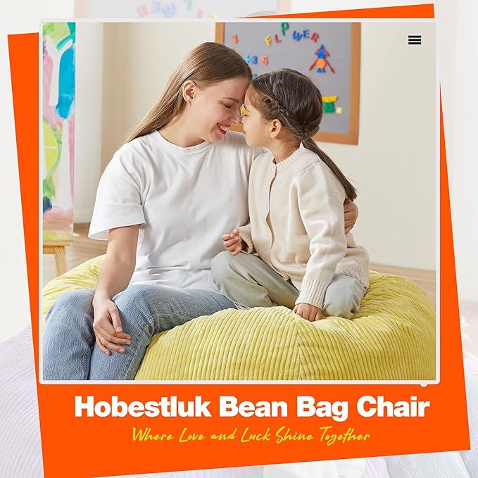 Hobestluk 4.5FT Bean Bag Chair Giant Bean Bag Chair with Filler Included Adult Bean Bag Chairs with Removable Cover for Bedroom Living Room - (Jumbo, Yellow)