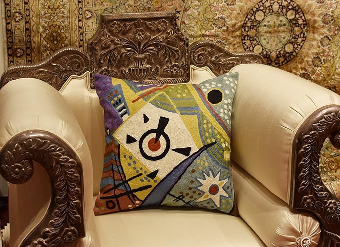 Kandinsky Modern Throw Pillow Cover - Cosmic III | Abstract Pillow | Modern Couch Pillow | Contemporary Pillows | Outdoor Pillow | Mid Century Chair Cushions | Handmade Wool Size 18x18