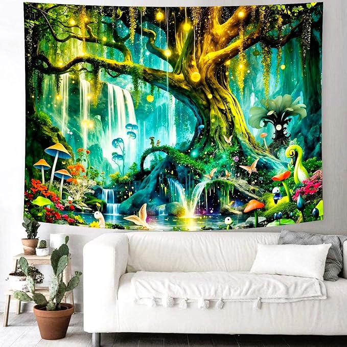 Delur Magical Forest Tapestry Fantasy Tree of Life Enchanted Fairy Tale Forest Tapestry Mystical Psychedelic Nature Landscape Wall Hanging Headboard for Bedroom Living Room Home Decor (70.8" x 92.5")