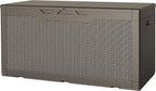 JUMMICO 100 Gallon Resin Deck Box, Waterproof Outdoor Storage Box with Lockable Lid for Garden Tools, Patio Cushions (Light Brown)
