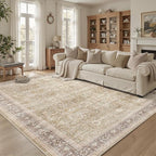 DCX Machine Washable Brown and Beige Area Rug 8x10, Non Slip Stain Resistant Vintage Rug for Living Room Diningroom Bedroom Nursery, Soft Low Pile Large Carpet