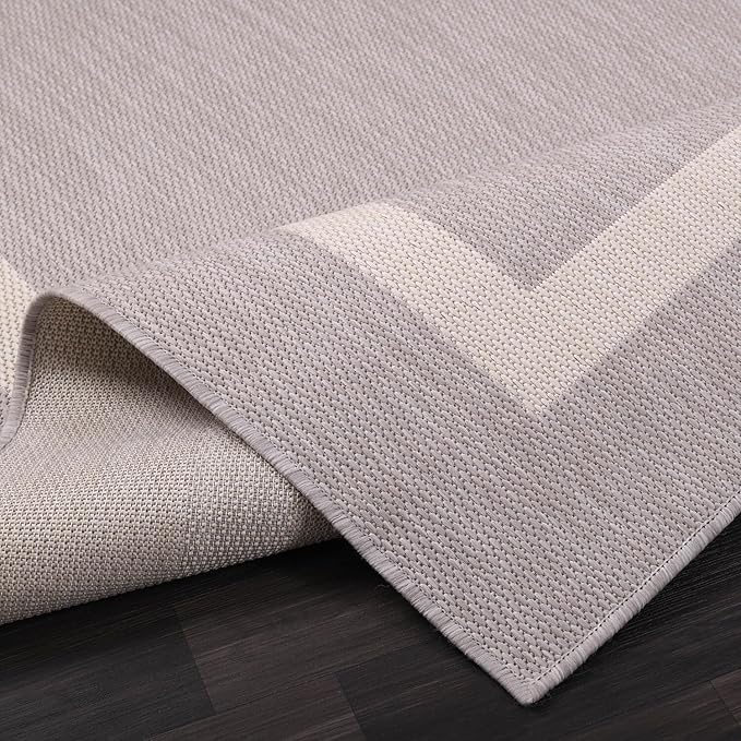 Bordered Outdoor Rug 8x10 Washable Outside Carpet for Indoor Patio Porch Waterproof Easy Cleaning Non Shedding Area Rugs Gray 8 x 10