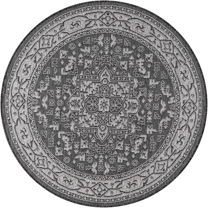 Keen Home Design Terrace Outdoor Round Rug - 8ft Round Washable Indoor/Outdoor Rug for Patio, Kitchen, Balcony, Beach, Garden, Deck and Porch, Size: 7'7" Round