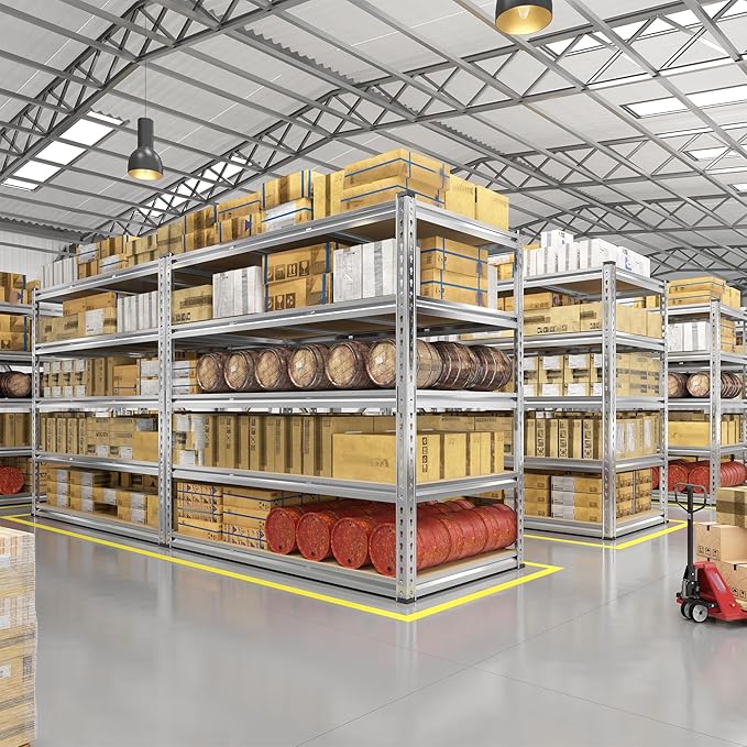 REIBII Garage Shelving, 5 Tier Storage Shelves Load 3020LBS, Adjustable Garage Shelving Heavy Duty, Metal Shelves Unit for Basement, Warehouse, 48" W x 72" H x 24" D, Galvanized