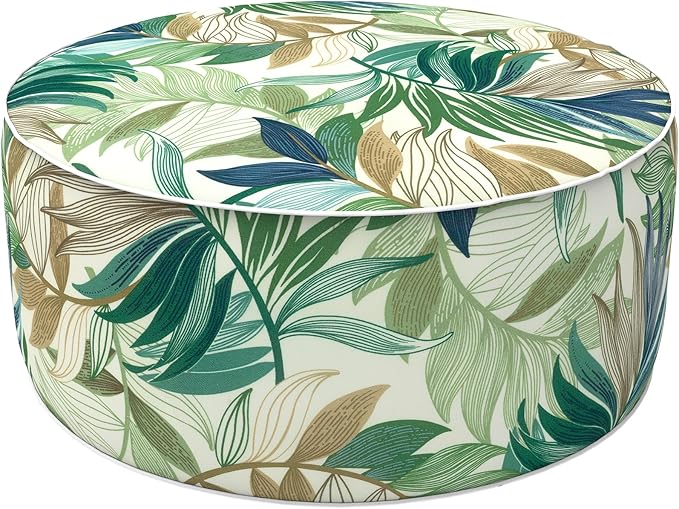 LVTXIII Inflatable Stool Ottoman Footrest with Handle, Decorative Fade-Resistant Foot Stool, Indoor or Outdoor Pouf for Home Garden and Camping Use, D21 x W 21 x H9, Lush Leaf Green
