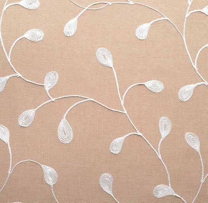 MIUCO Floral Embroidered Semi Sheer Curtains Faux Linen Grommet Curtains for Living Room 52 x 84 Inch 2 Panels Set, Taupe