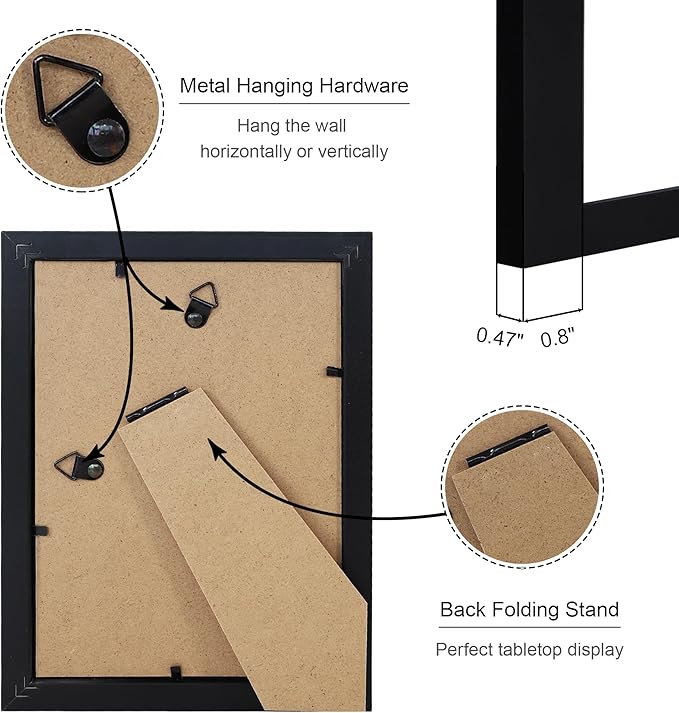 5x7 Picture Frame Set of 4, 5 x 7 Wood Photo Frames with Mat for 4x6, Wooden Frame with Real Glass Cover for Wall and Tabletop Display,Black