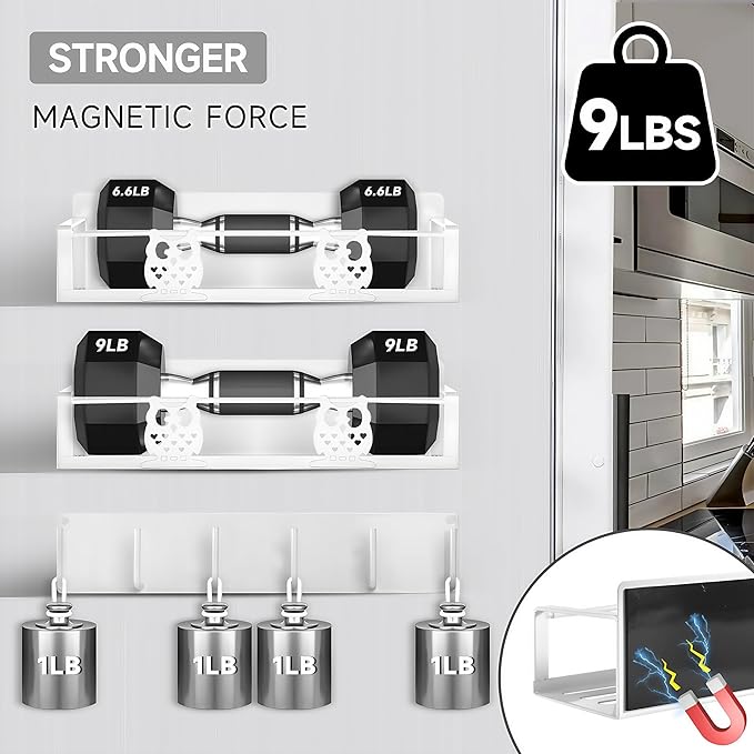 Magnetic Spice Rack,Magnetic Shelf for Fridge,Spice Organizer,Fridge Organizer,Kitchen Storage Organization with Magnetic Hooks,Owl Home Decor(White)