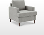 Mid-Century Accent Chair,Modern Linen Fabric Armchair for Living Room,Comfy Upholstered Reading Accent Chairs for Bedroom,Single Sofa Chair with Wood Legs (Light Grey, 2 Pack)
